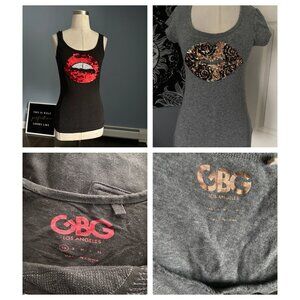 2 GBG sequin lip design tee and tank XS